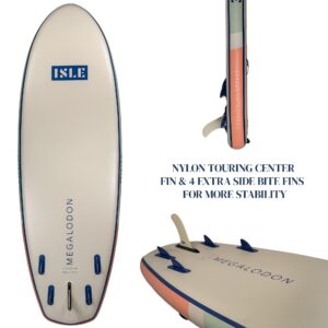 ISLE Megalodon Inflatable Stand Up Paddle Board & iSUP Bundle Accessory Pack - Up to 1,050 lbs Capacity — Durable, Lightweight, Stable — 12' L x 45" W x 8" OR 15' L x 56" W x 8" (Seafoam/Peach, 15')