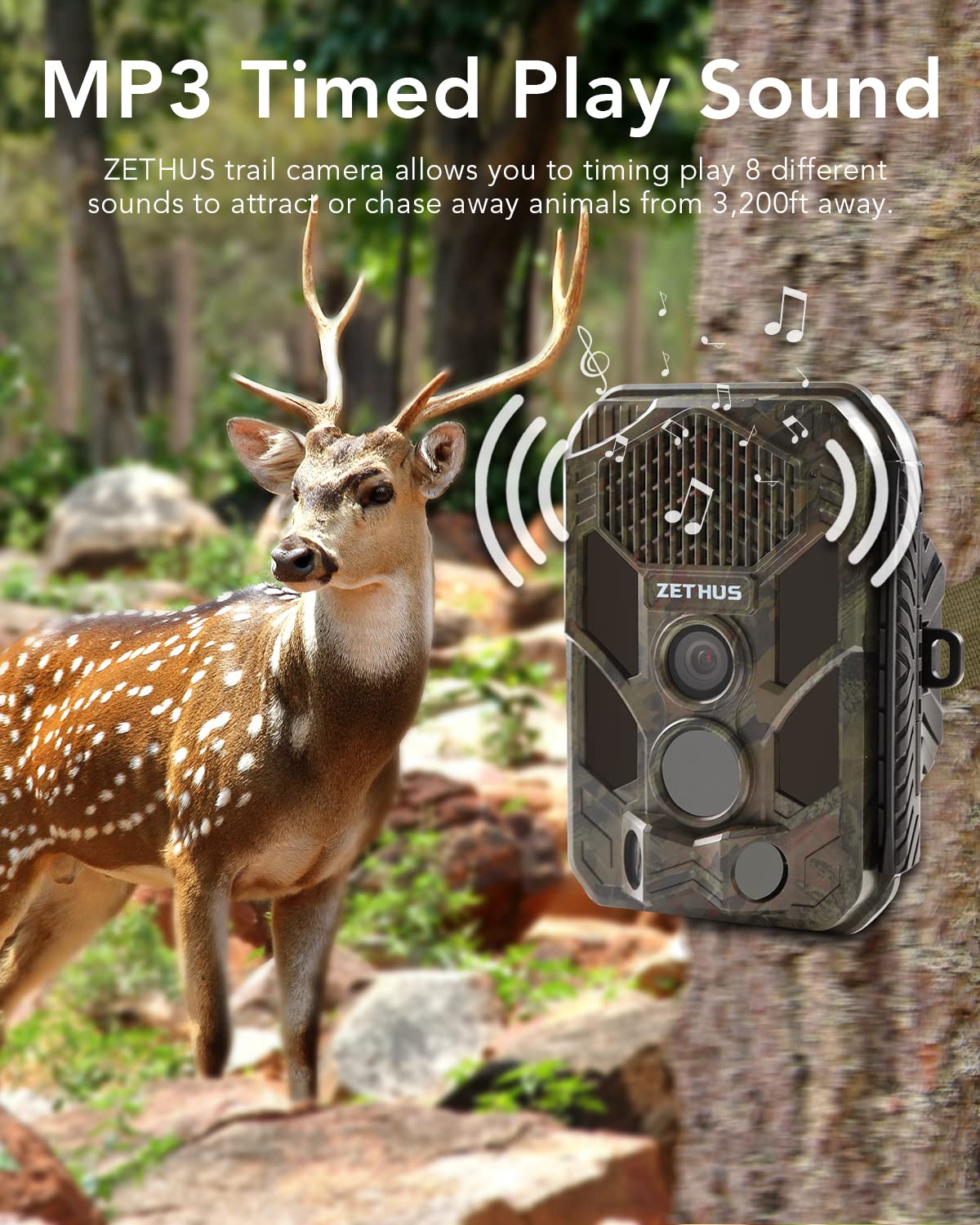 ZETHUS 2.7K 20MP Trail Camera, Game Camera with Night Vision 0.2s Trigger Time 120° 100ft Motion Activated, IP66 Waterproof Hunting Camera 2.8”LCD Screen and Rechargeable Power for Wildlife Monitoring