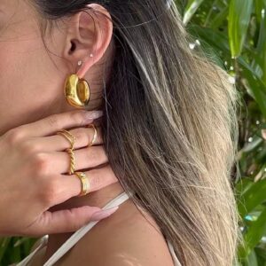 Thick Gold Chunky Hoops Earrings for Women Water Proof,18K Real Gold Plated Open Hoop Lightweight Hollow Non-Tarnish Earrings For Women