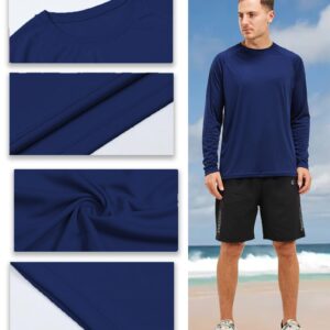 Mens Long Sleeve Shirts UPF 50+ UV Sun Protection Quick Dry Outdoor Shirt for Fishing Running Hikin(navy blue small)