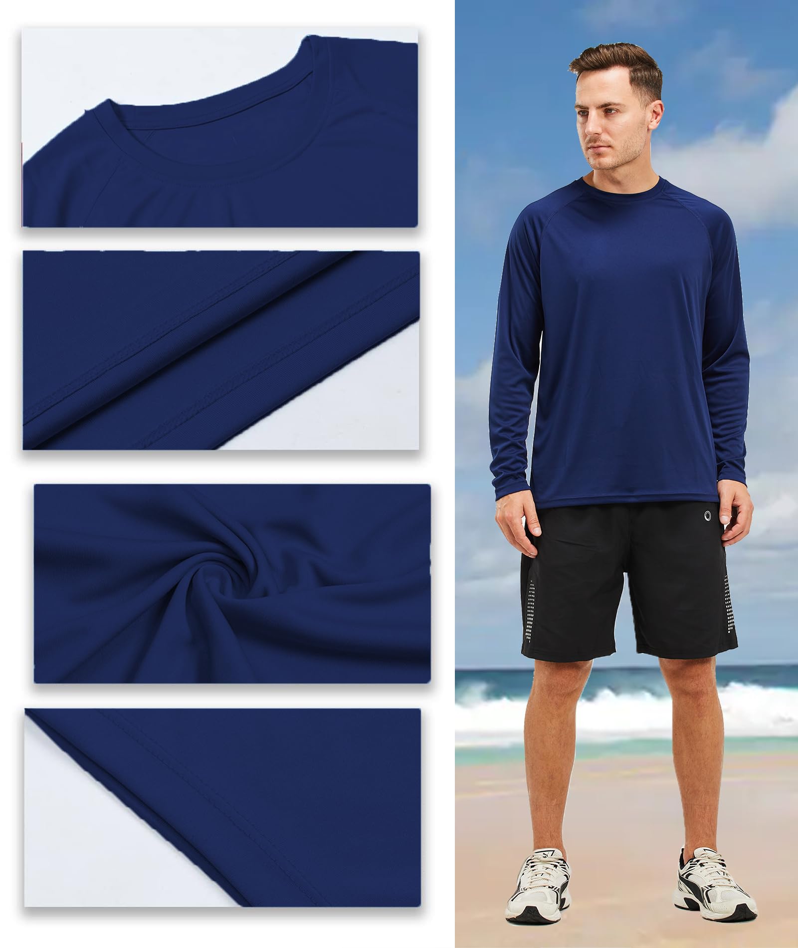 Mens Long Sleeve Shirts UPF 50+ UV Sun Protection Quick Dry Outdoor Shirt for Fishing Running Hikin(navy blue small)