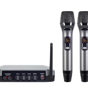 KOMISON UHF Handheld Wireless Karaoke Microphone System with Echo Cordless Mic Box with Receiver Metal for Singing Speech Meeting Church Wedding Home KTV Set, 280FT