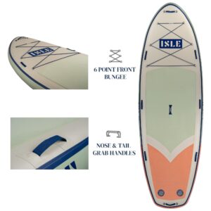 ISLE Megalodon Inflatable Stand Up Paddle Board & iSUP Bundle Accessory Pack - Up to 1,050 lbs Capacity — Durable, Lightweight, Stable — 12' L x 45" W x 8" OR 15' L x 56" W x 8" (Seafoam/Peach, 15')