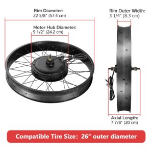 AW Electric Bike Conversion Kit 26" Front Wheel 48V 1500W EBike Conversion Kit for 4" Fat Tire Cycling Hub Motor W/LCD & PAS System Twist Throttle