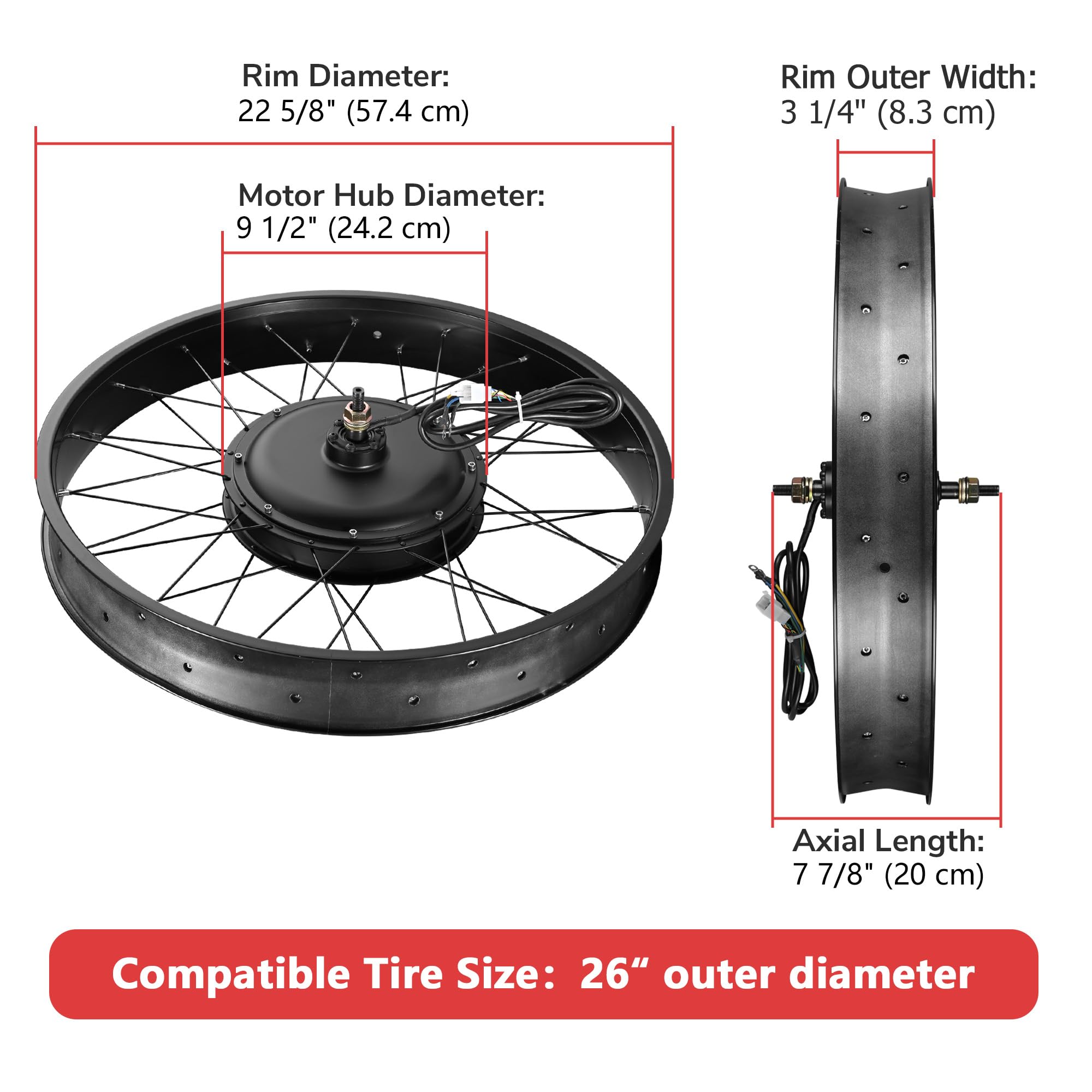 AW Electric Bike Conversion Kit 26" Front Wheel 48V 1500W EBike Conversion Kit for 4" Fat Tire Cycling Hub Motor W/LCD & PAS System Twist Throttle