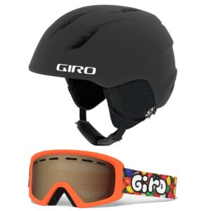 giro launch combo pack snow ski helmet w/matching goggles matte black/jelly s (52-55.5cm)