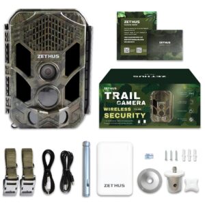 ZETHUS 2.7K 20MP Trail Camera, Game Camera with Night Vision 0.2s Trigger Time 120° 100ft Motion Activated, IP66 Waterproof Hunting Camera 2.8”LCD Screen and Rechargeable Power for Wildlife Monitoring