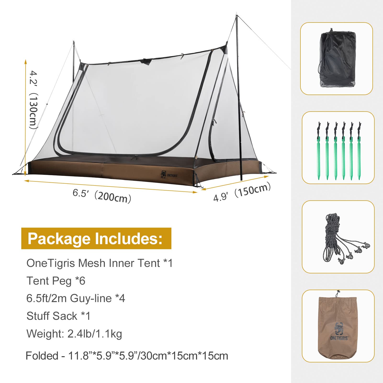 OneTigris 2 Person Mesh Tent, 3 Openings Screen Shelter with Waterproof Bathtub Floor for Outdoors Camping Lightweight Backpacking Thru-Hiking Travel Patio