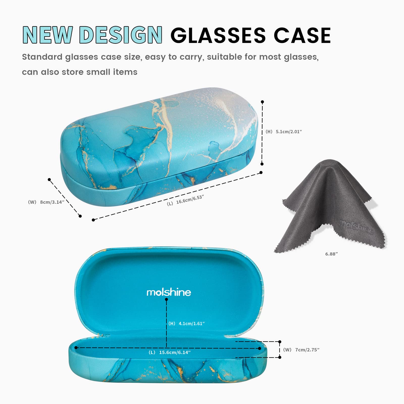 molshine Hard Shell Sunglasses Case,Classic Large Glasses Case for Women Men,Sunglass Eyeglasses (Cyan)