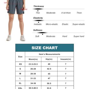 Libin Women's 7" Athletic Running Long Shorts with Liner High Waist Quick Dry Gym Workout Sports Shorts with Zipper Pockets, Black L