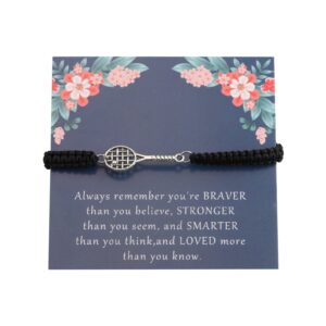 kuiyai tennis racquet gift tennis lovers gift always remember you are braver stronger smarter than you think bracelet future tennis player gift coach gift team gift (tennisbrace-blk)