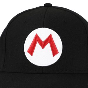 Super Mario Brothers Mario Embroidered Symbol Black Snapback Hat for Mens