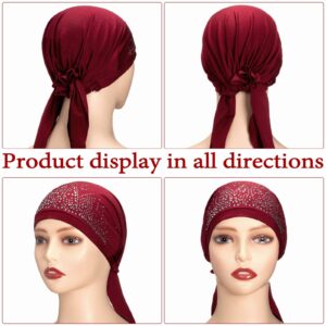 Geyoga 6 Packs Rhinestone Head Scarf Stretchy Head Wrap Women Bandana Beanie Pre Tied Durag Turban Cap Skull Cap Headbands(Vivid Colors)