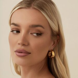 Thick Gold Chunky Hoops Earrings for Women Water Proof,18K Real Gold Plated Open Hoop Lightweight Hollow Non-Tarnish Earrings For Women