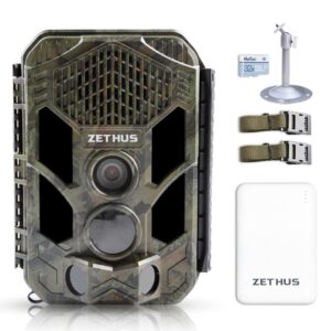 zethus 2.7k 20mp trail camera, game camera with night vision 0.2s trigger time 120° 100ft motion activated, ip66 waterproof hunting camera 2.8”lcd screen and rechargeable power for wildlife monitoring