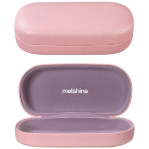 molshine hard shell leather sunglasses case,classic large glasses case for women men,sunglass eyeglasses (pink)