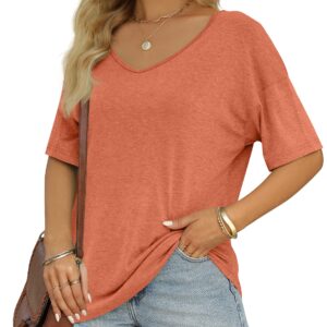 MIROL Women's Half Sleeve T Shirts Fashion V Neck Oversized Loose Tops Solid Casual Basic Blouses Orange