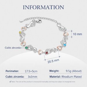 JewelOra Personalized Infinity Mother Bracelet with Simulated Birthstone Custom Name Baby Feet Link Bracelet for Women Heart Bracelet Adjustable Chain Charm Birthday Mother's Day Gift(4 name)