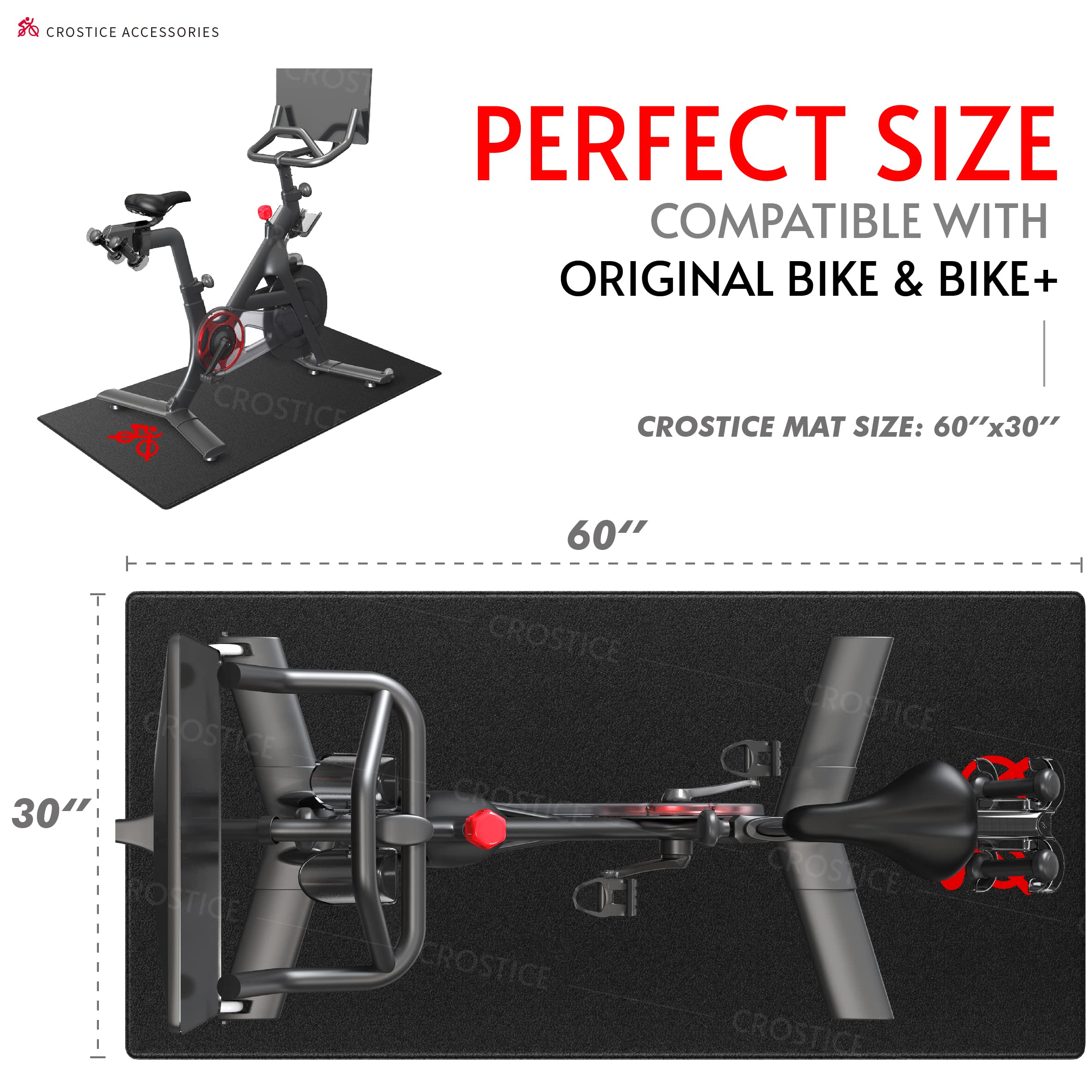 Crostice, Crostice, Crostice Bike Trainer Mat Compatible with Peloton Bike, for Treadmill & Row, 6mm Under Mat Protect Hardwood Floor Carpet, 30X60 in, Logo Style Trainer Accessory for Indoor Bike