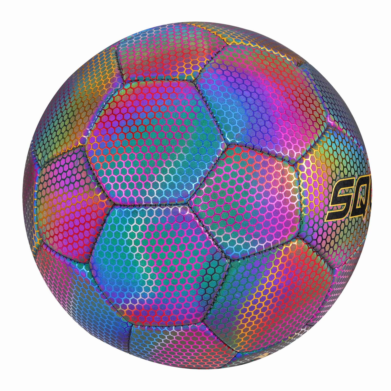 SQUAD Holographic Reflective Soccer Ball Size 5 - Reflective Glowing Ball for Night Games & Training - Durable PU Leather and Rubber Airbags - Cool & Unique Gift for Soccer Fans