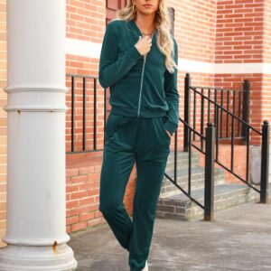 Totatuit Velour Sweatsuits Womens Set2 Piece Zip Up No Hood Sweatshirts Velour Joggers Sweatpants Sports Outfit Set With Pockets Green XX-Large