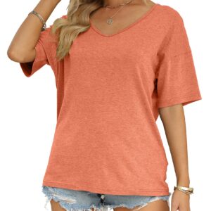 MIROL Women's Half Sleeve T Shirts Fashion V Neck Oversized Loose Tops Solid Casual Basic Blouses Orange