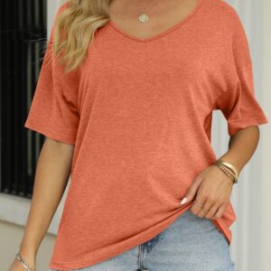 MIROL Women's Half Sleeve T Shirts Fashion V Neck Oversized Loose Tops Solid Casual Basic Blouses Orange