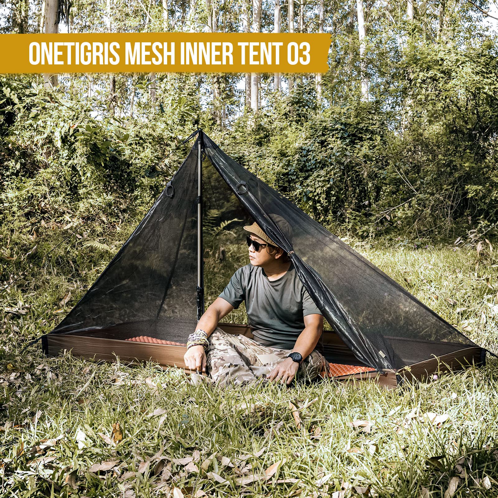 OneTigris Mesh Teepee Tent, Ultralight 1 Person Screen Room with Waterproof Bathtub Floor for Outdoor Camping Hiking Backpacking Bushcraft Tarp Hot Tent Shelter