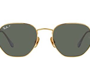 Ray-Ban RB8148 Hexagonal Titanium Sunglasses, Legend Gold/Polarized Green, 54 mm