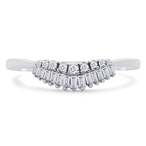 1/5 Carat Baguette & Round Cut White Natural Diamond Double Row Contour Enhancer Guard Band Ring Jewelry for Women in 14K White Gold Over Sterling Silver (0.20 Cttw, Color- I-J, Clarity- I2-I3)-8