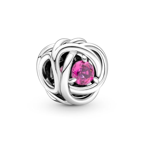 Pandora October Pink Eternity Circle Charm Bracelet Charm Moments Bracelets - Stunning Women's Jewelry - Gift for Women - Made with Sterling Silver & Man-Made Crystal, No Box