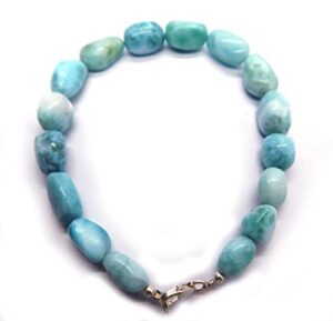 aaa+ blue larimar tumble beads bracelet-smooth nuggets beads jewelry-blue ocean men women bracelet-dominican republic beads 8 inch bracelet