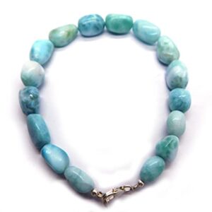 AAA+ Blue Larimar Tumble Beads Bracelet-Smooth Nuggets Beads jewelry-Blue Ocean Men Women Bracelet-Dominican Republic Beads 8 inch Bracelet