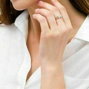 GLOW SPECTRA JEWELS 1.50 Cttw Round Shape White Cubic Zirconia Prong Setting Wedding Engagement Wonder Women Symbol Ring In 14K Yellow Gold Plated 925 Sterling Silver Ring Size - 8