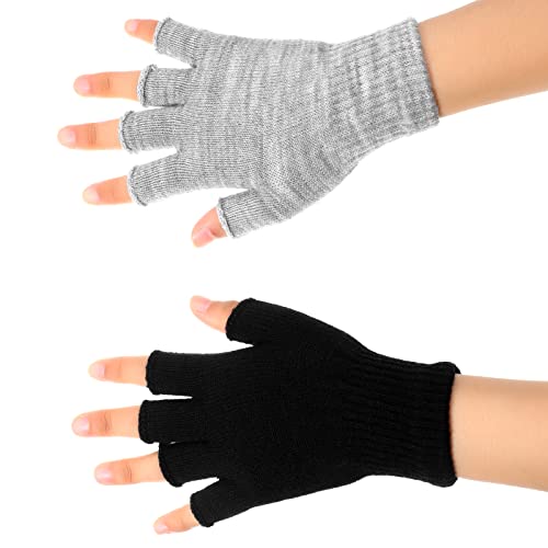 SATINIOR 4 Pairs Winter Half Finger Gloves Knitted Fingerless Mittens Warm Stretchy Gloves for Men and Women (Black, Red, Khaki, Light Gray)