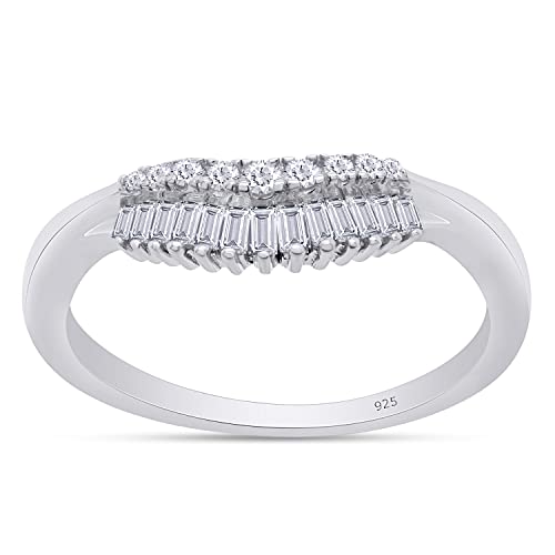 1/5 Carat Baguette & Round Cut White Natural Diamond Double Row Contour Enhancer Guard Band Ring Jewelry for Women in 14K White Gold Over Sterling Silver (0.20 Cttw, Color- I-J, Clarity- I2-I3)-8