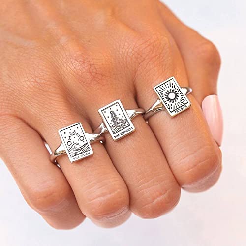 COLORFUL BLING Tarots Cards Rings Adjustable Stackable Rings Good Luck Sun Moon Zodiac Ring Astrology Divination Magic Amulet Ring-Set