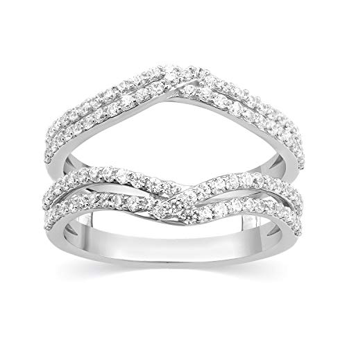 DivaJewel Round Cut White Diamond 925 Sterling Silver 14K White Gold Finish Diamond Wedding Enhancer Ring Guard Wrap for Women's