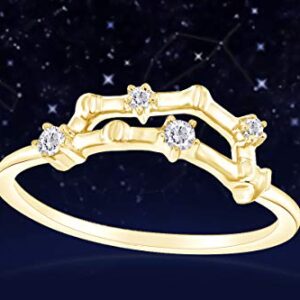 AFFY 1/10 Carat Natural Round Diamond Celestial Star Horoscope Astrology Capricorn Zodiac Sign Ring In 14k Yellow Gold Over Sterling Silver (0.1 Cttw, H-I Color, I1-I2 Clarity) Ring Size - 5