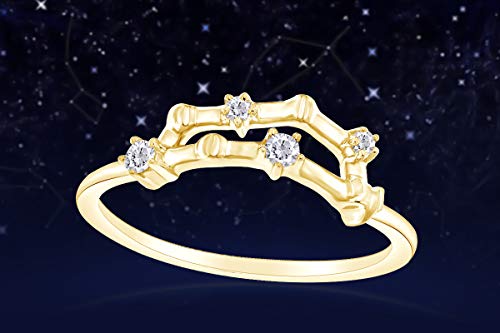 AFFY 1/10 Carat Natural Round Diamond Celestial Star Horoscope Astrology Capricorn Zodiac Sign Ring In 14k Yellow Gold Over Sterling Silver (0.1 Cttw, H-I Color, I1-I2 Clarity) Ring Size - 5