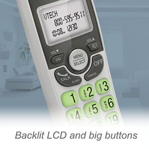 VTech DECT 6.0 Cordless Home Phone with Answering Machine, Backlit Display, Speakerphone, Caller ID - 1000 ft Range, White/Grey