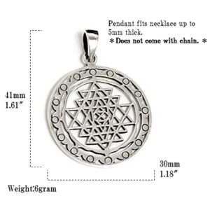 COSUMOSU Sri Yantra Sacred Geometry India Hinduism 925 Sterling Silver Talisman Pendant (Round S)