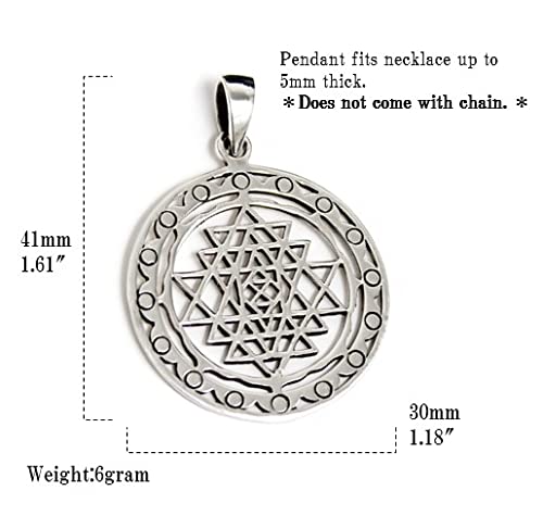 COSUMOSU Sri Yantra Sacred Geometry India Hinduism 925 Sterling Silver Talisman Pendant (Round S)