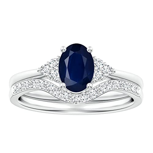 1.0 Ctw Oval Blue Sapphire Gemstone 925 Sterling Silver 7X5 MM Wedding Bridal Ring (Sterling Silver, 6)