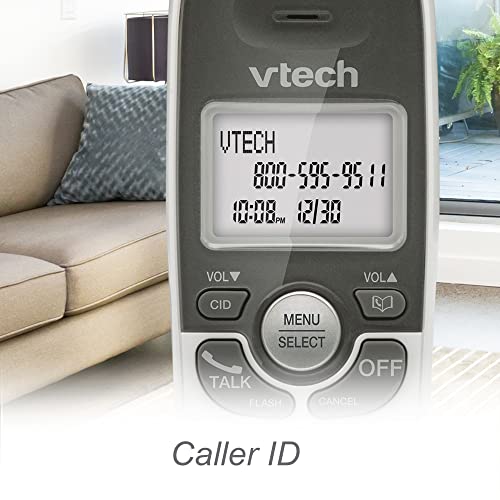 VTech DECT 6.0 Cordless Home Phone with Answering Machine, Backlit Display, Speakerphone, Caller ID - 1000 ft Range, White/Grey