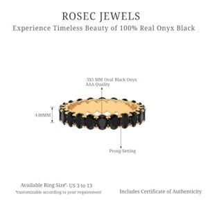 Natural Black Onyx Eternity Ring, AAA Quality, Certified Onyx Wedding Band Ring for Women - With Jewelry Box, 14K Yellow Gold, Size:US 9.50