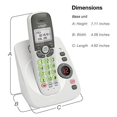 VTech DECT 6.0 Cordless Home Phone with Answering Machine, Backlit Display, Speakerphone, Caller ID - 1000 ft Range, White/Grey