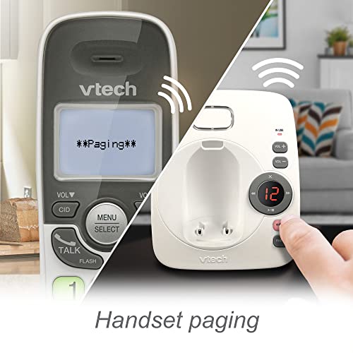 VTech DECT 6.0 Cordless Home Phone with Answering Machine, Backlit Display, Speakerphone, Caller ID - 1000 ft Range, White/Grey