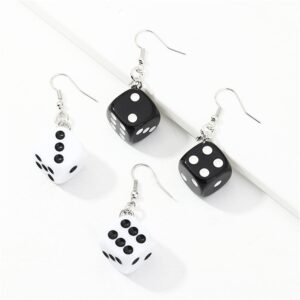 Just Follow 8 Pairs 3D Dice Earrings Funny Weird Earrings Aesthetic Cool Quirky Cute Kawaii Drop Dangle Earrings Costume for Women (8 Pairs)