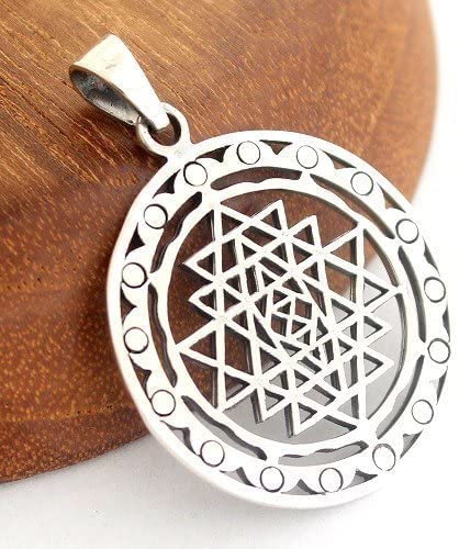 COSUMOSU Sri Yantra Sacred Geometry India Hinduism 925 Sterling Silver Talisman Pendant (Round S)